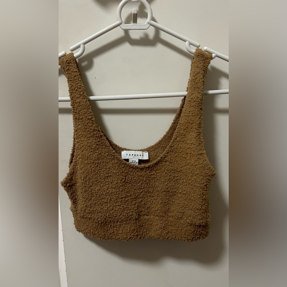 Top Shop brown cropped plush tank top